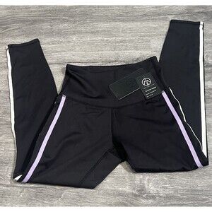 Move Theology black two stripe lilac white Legging Black 7/8 Stretch NWT XS‎